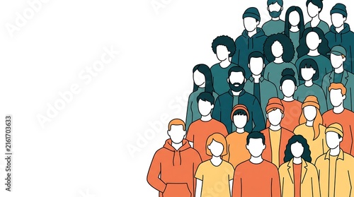 Obraz na plátně Diverse group of people standing together creating a large crowd illustration wi