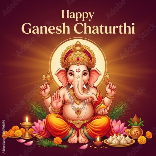 Happy Ganesh Chaturthi - Ganesha Festive Greeting Banner.