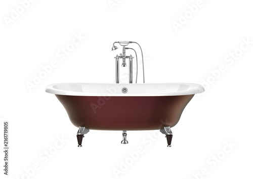 Vintage freestanding bathtub with chrome faucet isolated on white background