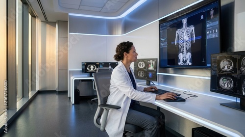 Doctor Analyzes Medical Scans On Futuristic Tech