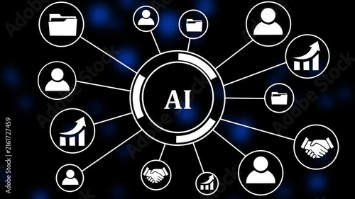 Business Professional Analyzing AI Network Connectivity and Data Management Trends Chart Animation 4K, Digital Technology Artificial Intelligence Platform Graph on Particle Background. 4k video