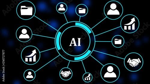 Business Professional Analyzing AI Network Connectivity and Data Management Trends Chart Animation 4K, Digital Technology Artificial Intelligence Platform Graph on Particle Background. 4k video