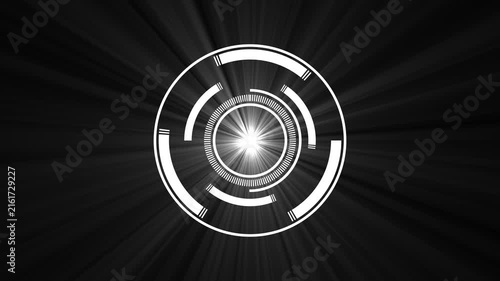 Futuristic round hud scanner target interface rotating on a dark background sci-fi cybernetic targeting scope element spinning against a black screen sci-fi cyber tech technology scope