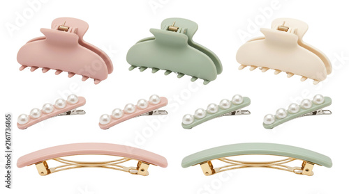 Pastel hair accessories set, matte claw clips and pearl barrettes, aesthetic hair styling tools for women and girls