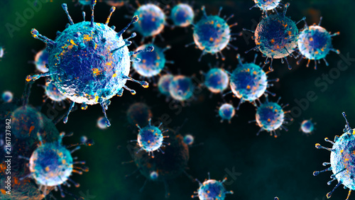 Fotografía A microscopic world of viral cells in a dark space