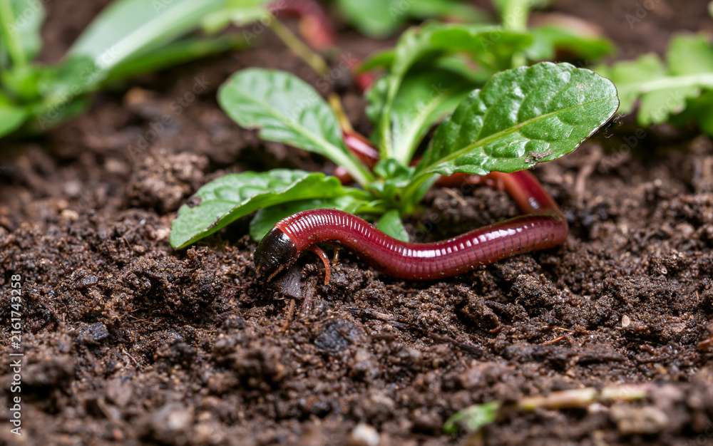 Fototapeta premium Close-up of moving compost worms on a nature background
