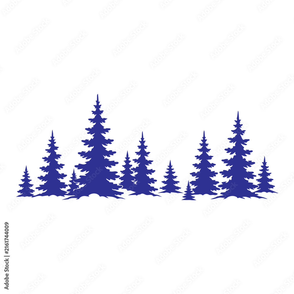 Obraz premium Row of Evergreen Fir Trees Winter Forest Illustration