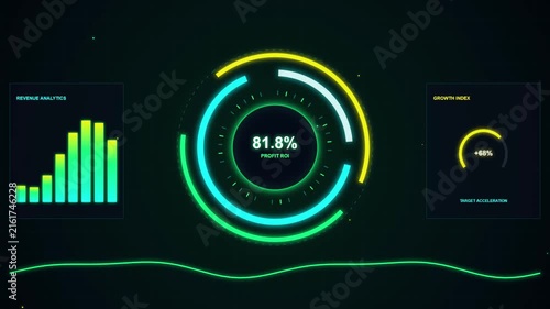 Futuristic Business Analytics HUD Interface with Financial Growth Data