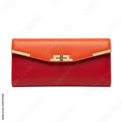 Two Tone Red and Orange Leather Envelope Clutch isolated on transparent background