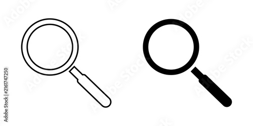 Cuadro en lienzo Black and white magnifying glass icon set for search and research tools