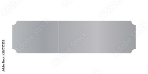 Blank silver ticket stub with a perforated line for cinema movie or event entry