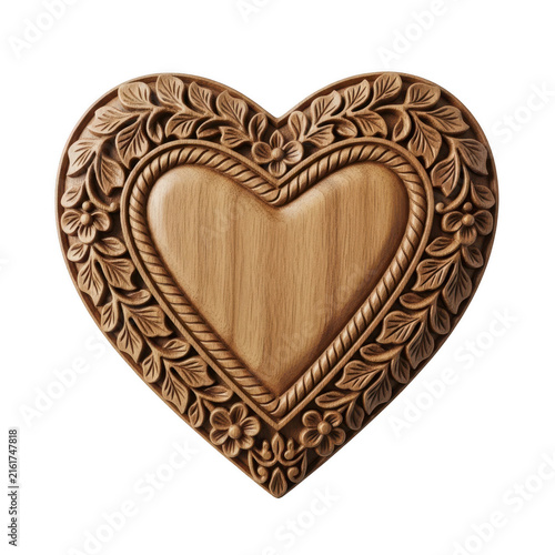 Intricate wooden heart with carved patterns