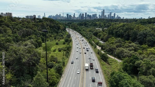Aerial view of traffic on the Don Valley Parkway, Toronto