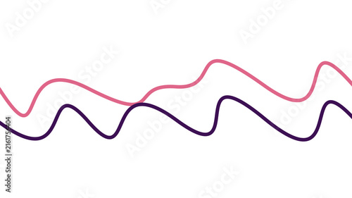 Bild auf Leinwand Wavy Lines Data: A clean graphic featuring two wavy lines in pink and purple, illustrating a concept of fluctuating data or growth