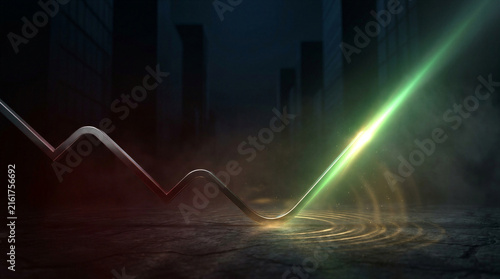 Photography Illuminated financial line chart rising from a market decline