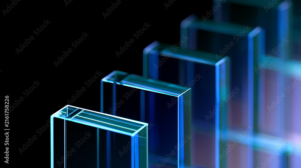 Fototapeta premium Abstract close up view of glowing clear geometric shapes with cool light creating a modern and futuristic design