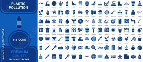 Plastic pollution premium icon set editable vector featuring 112 waste environmental hazard symbols pollution environment editable recycling container industry starfish biohazard collection