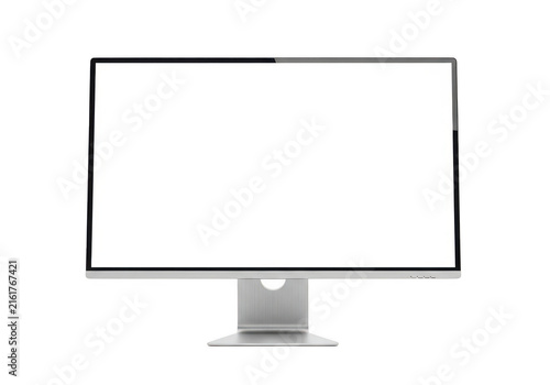 Modern computer monitor with blank screen display isolated on transparent background