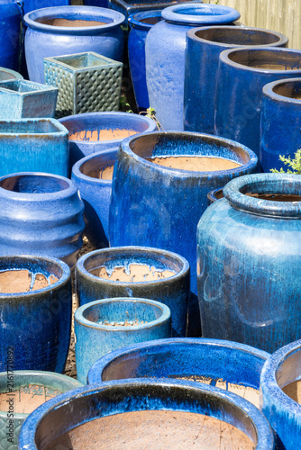 Colorful glazed plant pots ready for the planting season