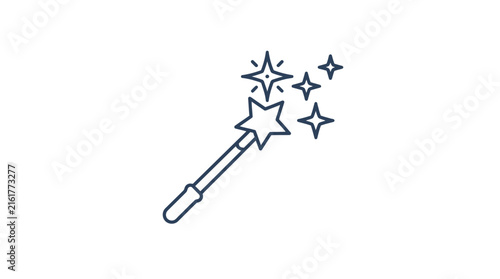 Fotografía Magic wand line icon with sparkling stars represents creativity, wizards, and fantasy on a clean white background