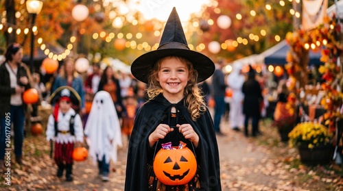 Happy halloween. children in costumes and makeup holiday happy halloween