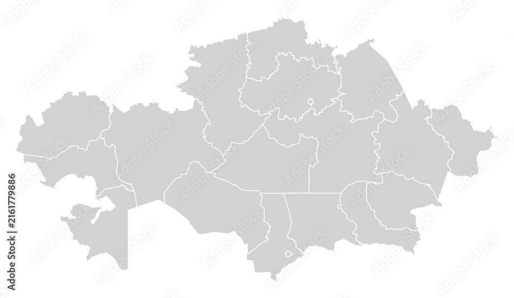 Fototapeta premium Grey with White Outline Kazakhstan Map with District Borders Asian Country