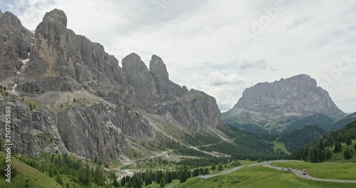 Winding road through Sella Pass in the Dolomites