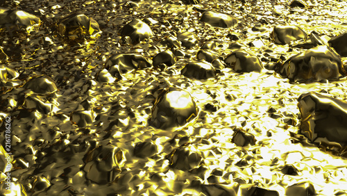 Canvas Print Shimmering Gold Nuggets Scattered Across a Rocky Surface 3d render