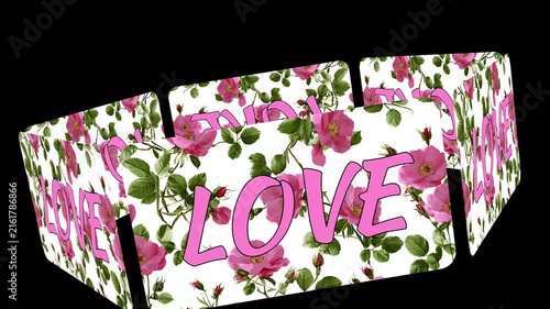 Motion graphics of beautiful colored text with the word LOVE. Digital animation.