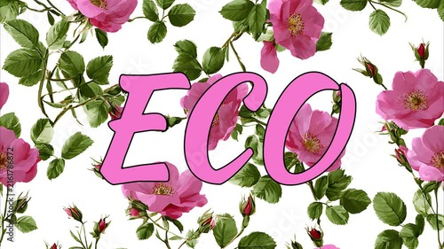 Motion graphics of beautiful colored text with the word ECO. Digital animation.