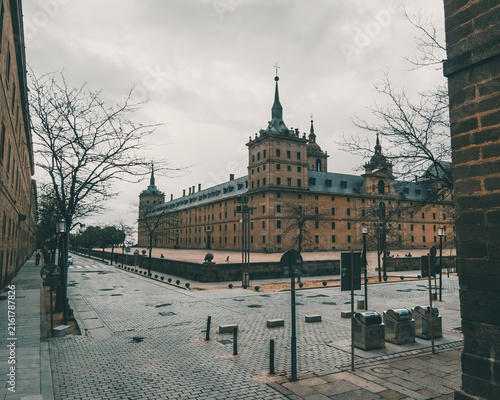 Royal Monastery of San Lorenzo de El Escorial Exterior View on Overcast Day in Spain