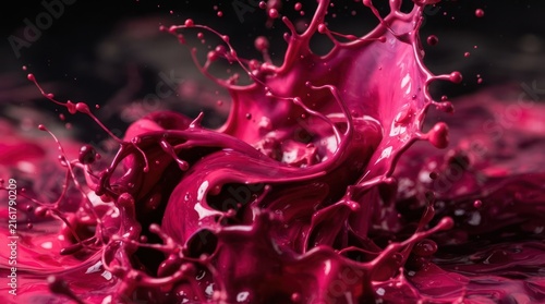 Central pink liquid impact with spreading ripples.