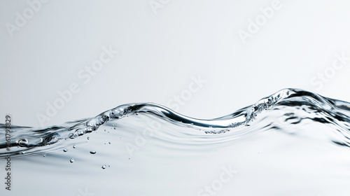Pure Water Wave with Bubbles on White Background