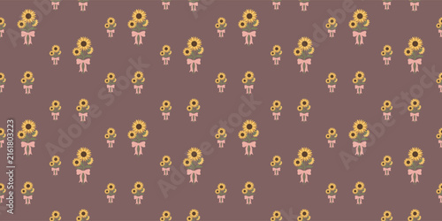 Coquette seamless pattern with hand drawn flowers and bow. Cottagecore coquette trendy print in fall colors. Perfect for textile, wrapping paper, decor, fabric.
