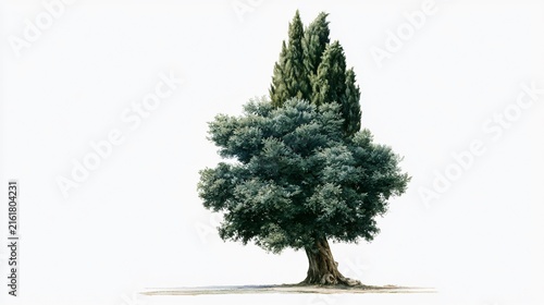 Elegant Italian Cypress Tree on White Background Soft Colours Photorealism