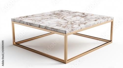Sleek Marble Top Coffee Table with Metal Frame Isolated on White Background