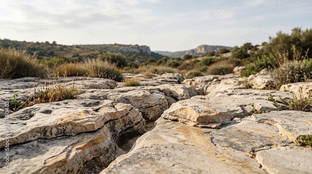 Obraz premium Ultra realistic limestone surface with warm cream tones, natural mineral grains and subtle sedimentary texture, ideal for architecture, interior, wellness, skincare, product backgrounds and premium de
