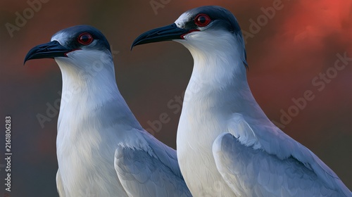 Majestic Night Gull: Red-Eyed Swallow-Tailed Beauty in Action