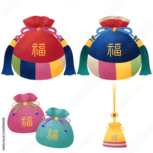 Korean Traditional Lucky Pouch Bokjumeoni and Norigae Set