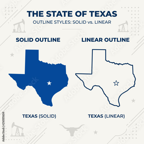 Texas Map Outline Styles Solid vs Linear Isolated Icons