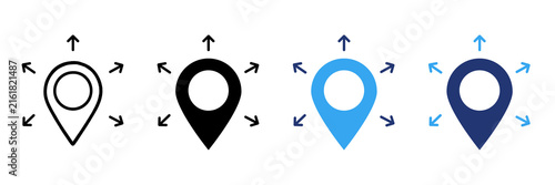 Market location symbols, expansion, new distribution icons set,