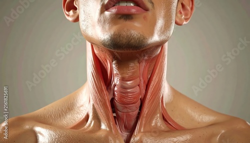 Detailed 3D Anatomical Illustration of the Human Throat and Neck Muscles