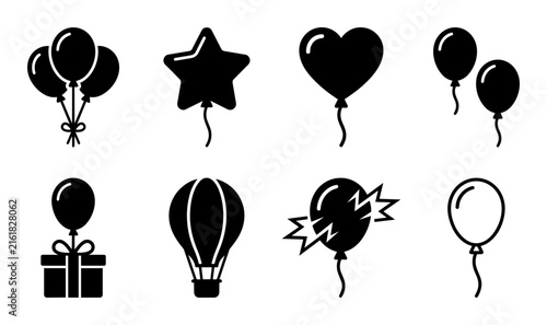 Balloon Icon Set with Various Shapes and Styles for Party and Celebration Vector.