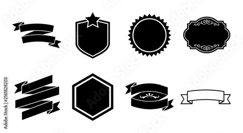 Vintage Blank Badges Ribbons and Shield Emblems Collection Vector Illustration.
