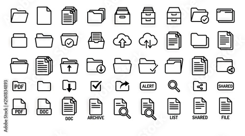Obraz na płótnie Extensive document and folder management line icon collection.