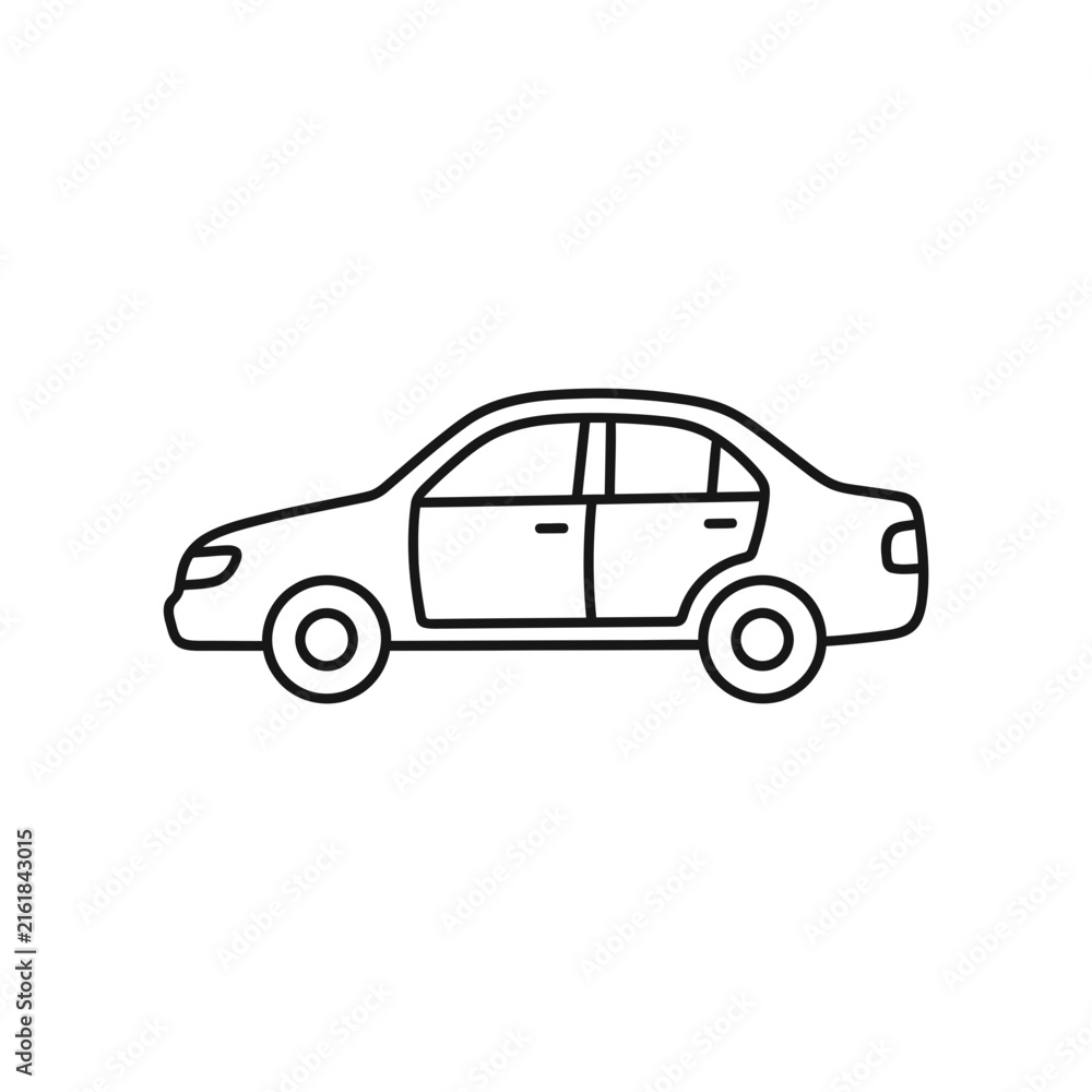 Naklejka premium Simple sedan car profile line art icon