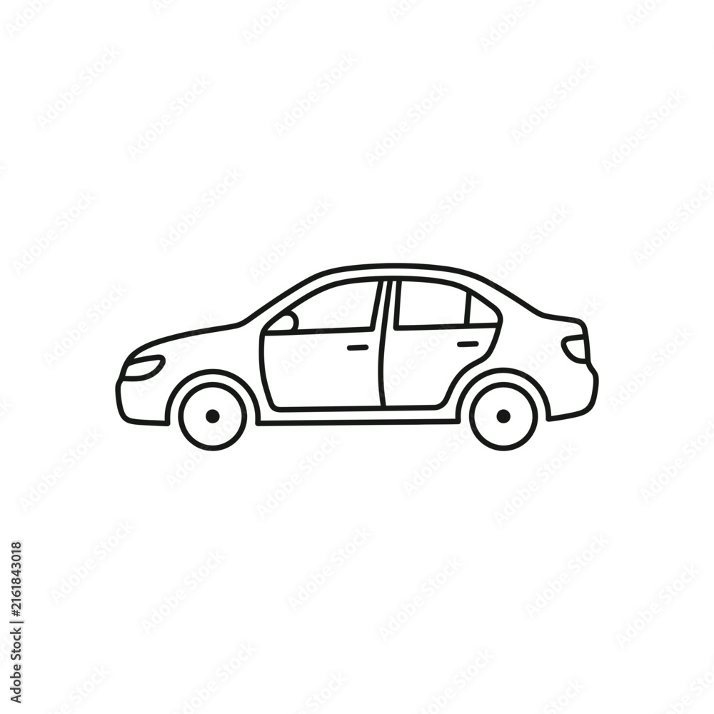 Fototapeta premium Simple sedan car side profile line art icon.