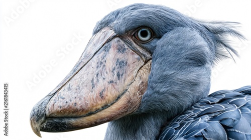 Shoebill Stork Close-up Portrait Isolated on White Background