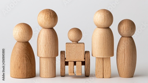 Inclusion and Diversity Concept with Wooden People Figures and Wheelchair