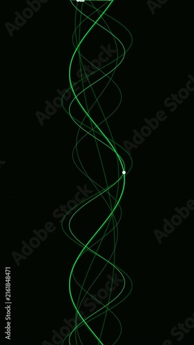 Neon green flowing wave lines moving smoothly on black background abstract digital motion.